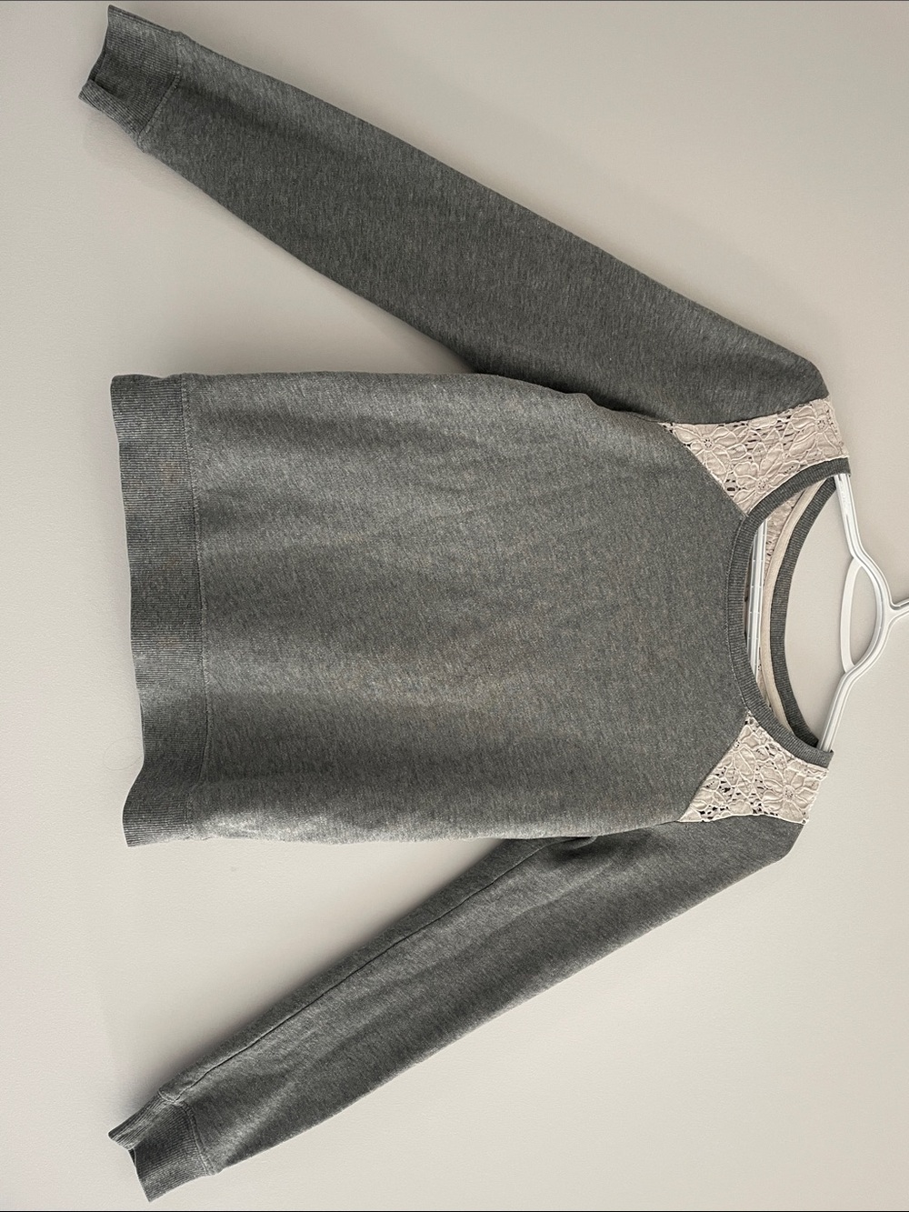 Gray Lace Shoulder Sweatshirt